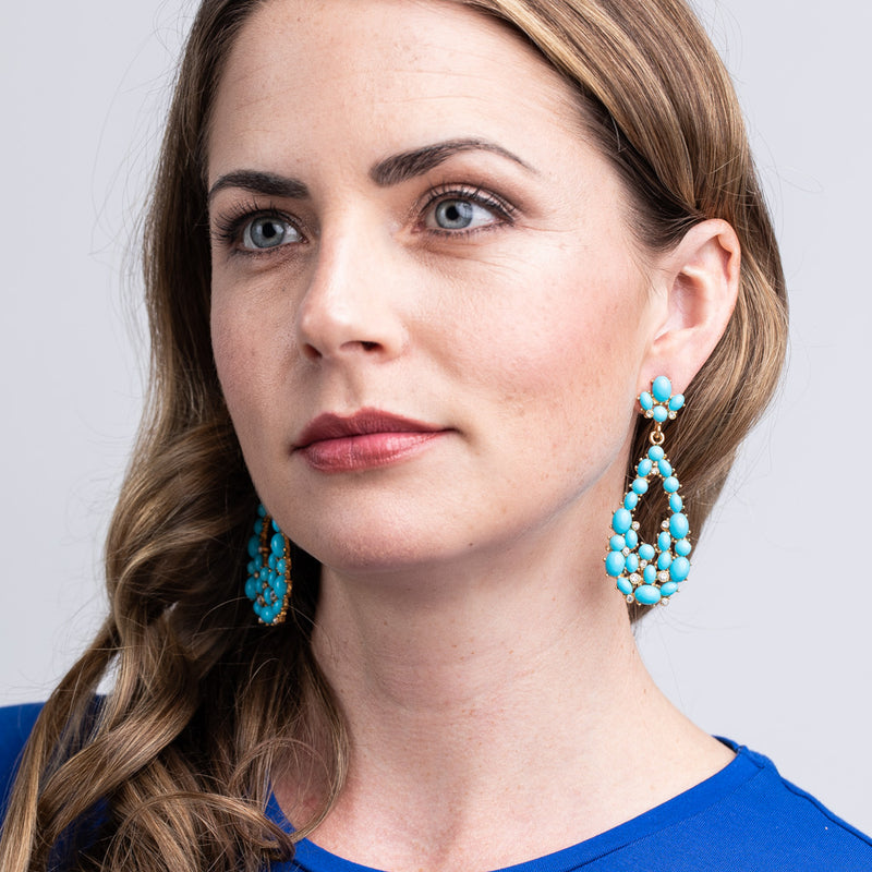 Turquoise Cabochon Teardrop Pierced Earrings