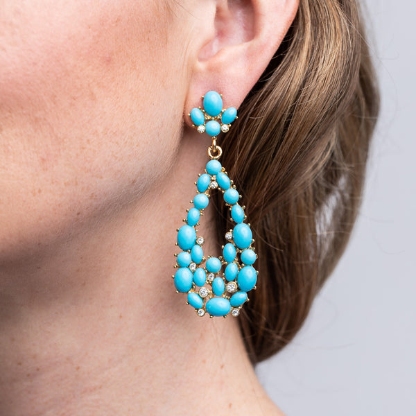 Turquoise Cabochon Teardrop Pierced Earrings