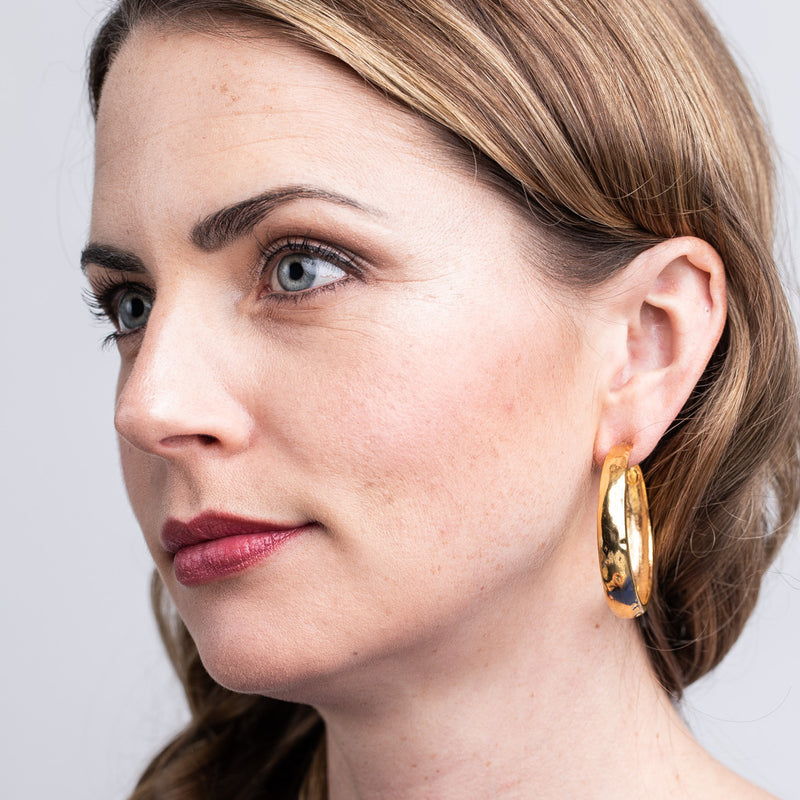 Polished Gold Tapered Hoop Pierced or Clip Earrings