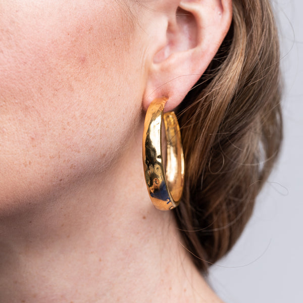 Polished Gold Tapered Hoop Pierced Earrings