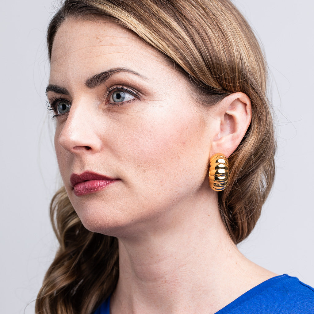 Polished Gold Shrimp Hoop Clip Earrings