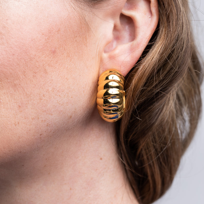 Polished Gold Shrimp Hoop Clip Earrings