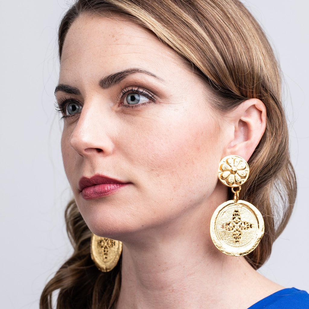 Satin Gold Coin Drop Clip Earrings