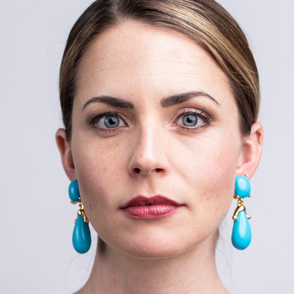 Turquoise Square Top Drop Clip Earrings