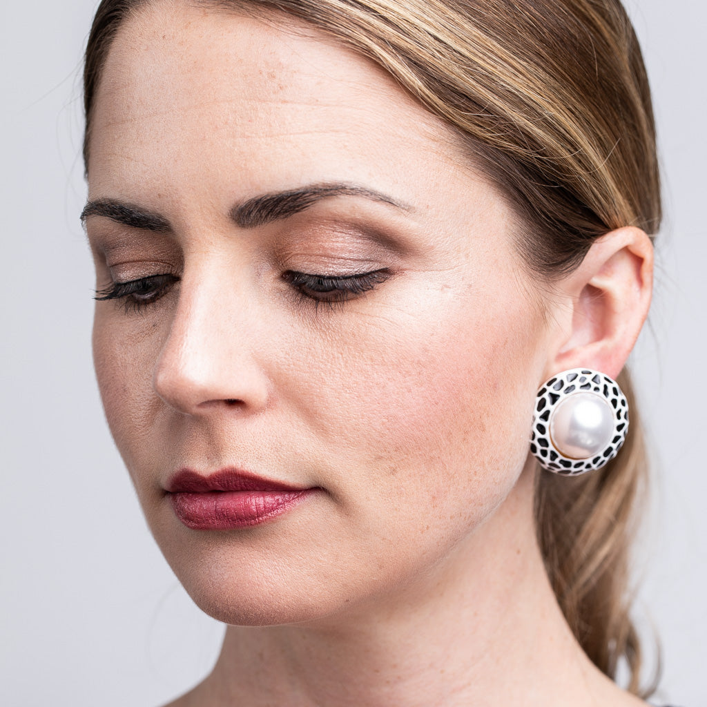 Cultura Pearl Center Button Clip Earrings