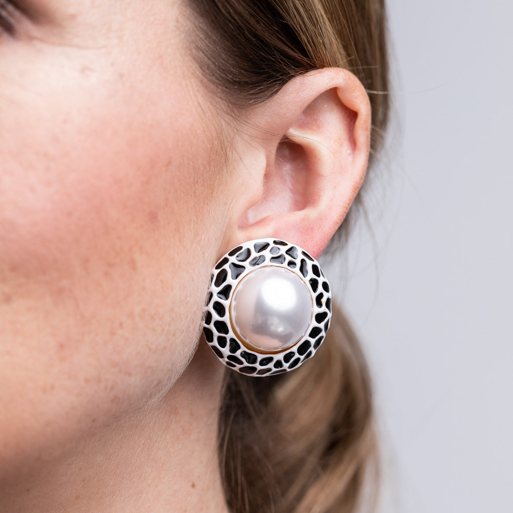 Cultura Pearl Center Button Clip Earrings