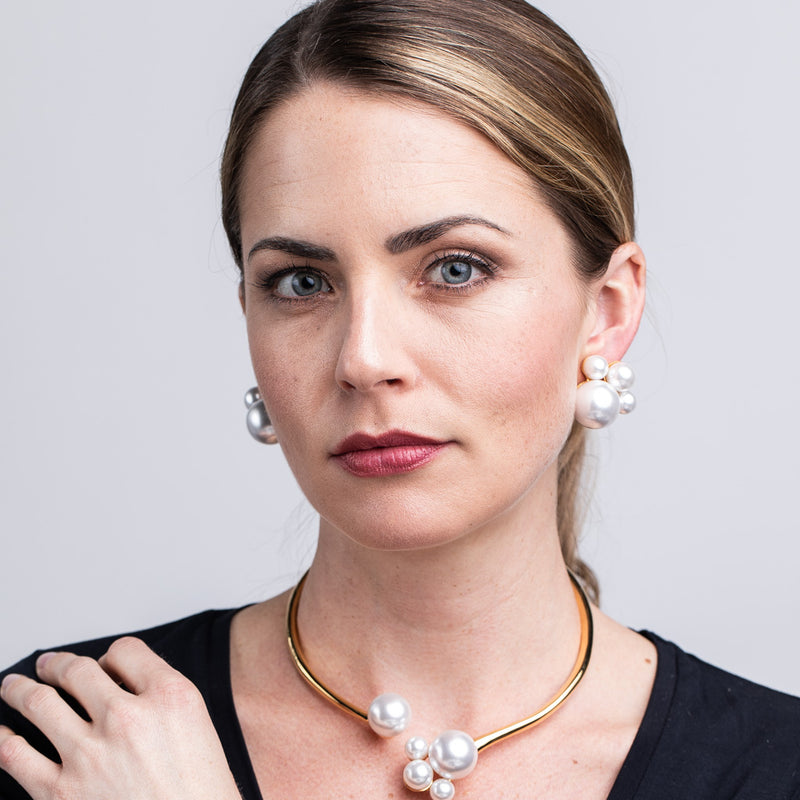 Luxurious Pearl Cluster Clip Earrings Opulent and Refined Jewelry Kenneth Jay Lane Statement Earrings Captivating Pearl Cluster Design Timeless and Classic Elegance Comfortable Clip-On Earrings Versatile Sophisticated Accessories Grand and Sophisticated Earrings Gift for Opulence Enthusiasts Clustered Pearl Statement Earrings
