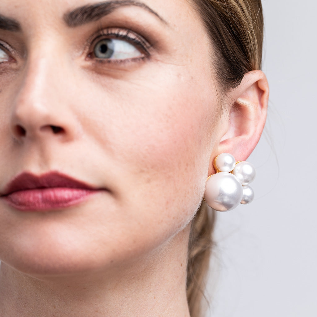 Luxurious Pearl Cluster Clip Earrings Opulent and Refined Jewelry Kenneth Jay Lane Statement Earrings Captivating Pearl Cluster Design Timeless and Classic Elegance Comfortable Clip-On Earrings Versatile Sophisticated Accessories Grand and Sophisticated Earrings Gift for Opulence Enthusiasts Clustered Pearl Statement Earrings