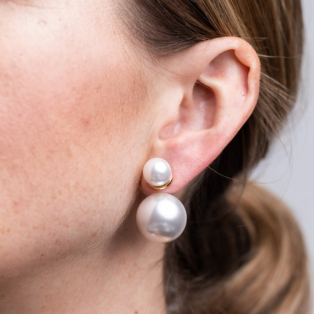 White Double Pearl Pierced Earrings