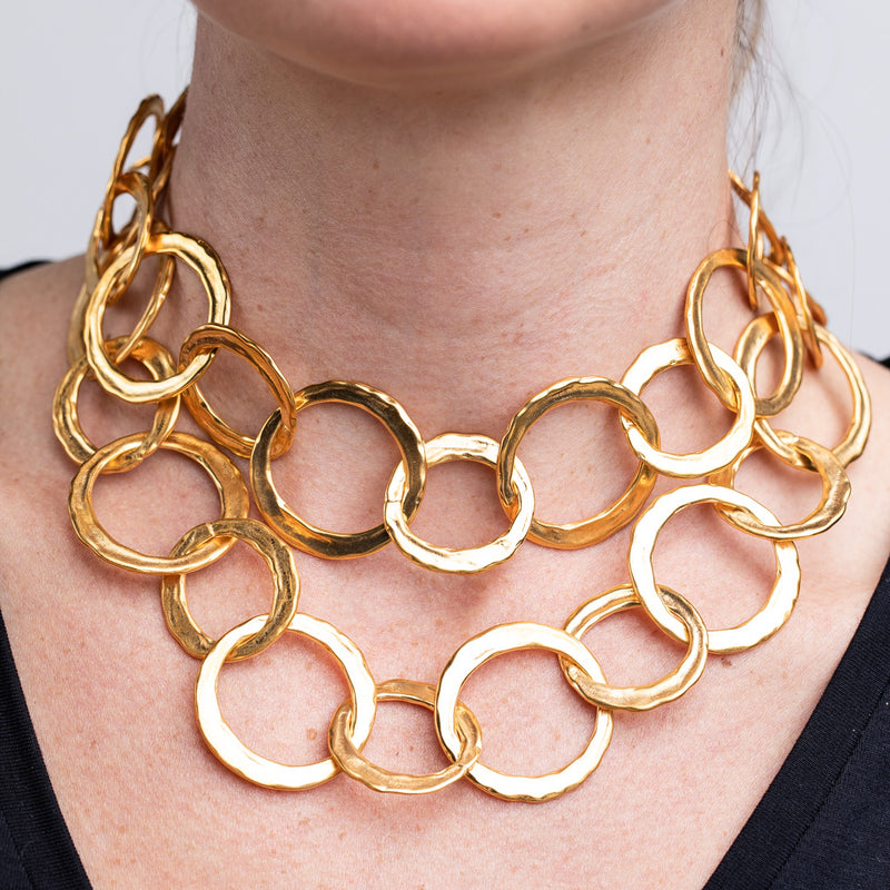 Satin Gold Circle Link Necklace