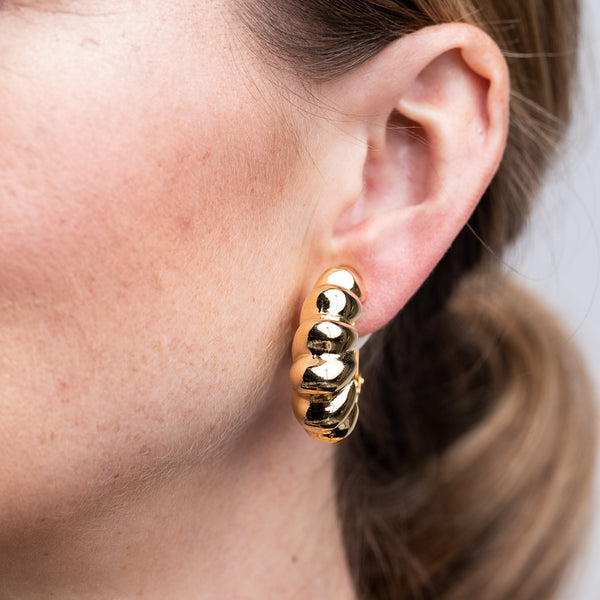 Polished Gold Twist Clip Hoop Earrings