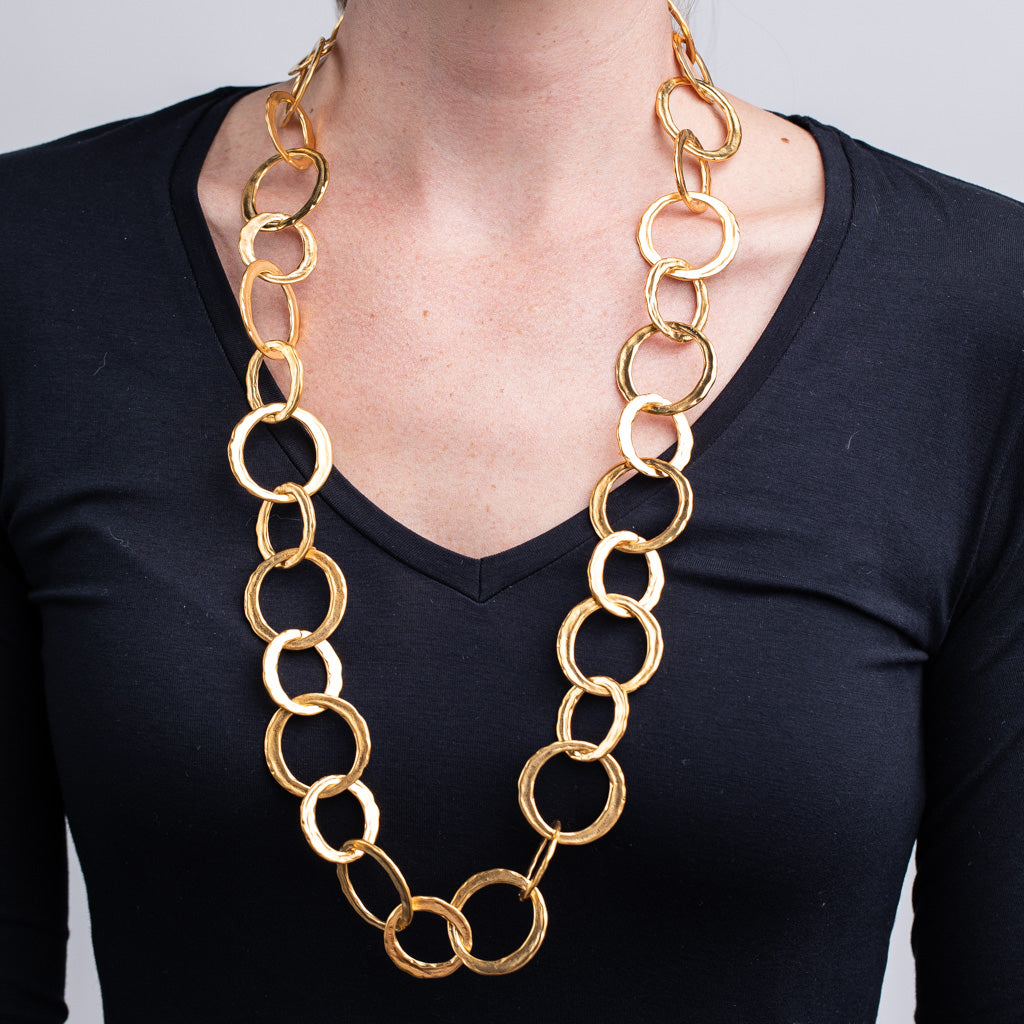 Satin Gold Circle Link Necklace