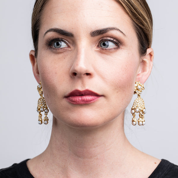 Gold And Pearl Drop Clip Earrings