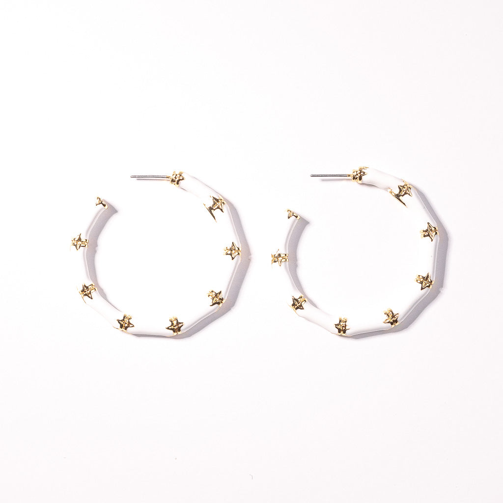 Small White Bamboo Hoop Pierced Earrings