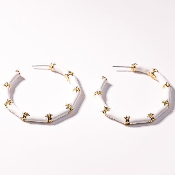 Small White Bamboo Hoop Pierced Earrings