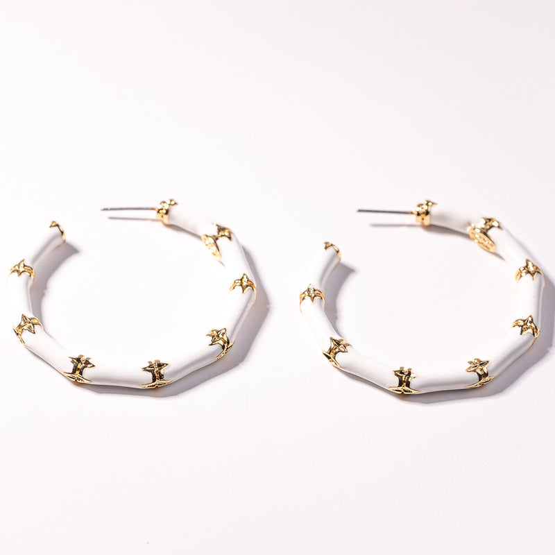 Small White Bamboo Hoop Pierced Earrings