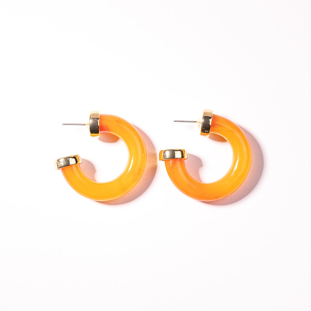 Amber Resin Hoop Pierced Earring