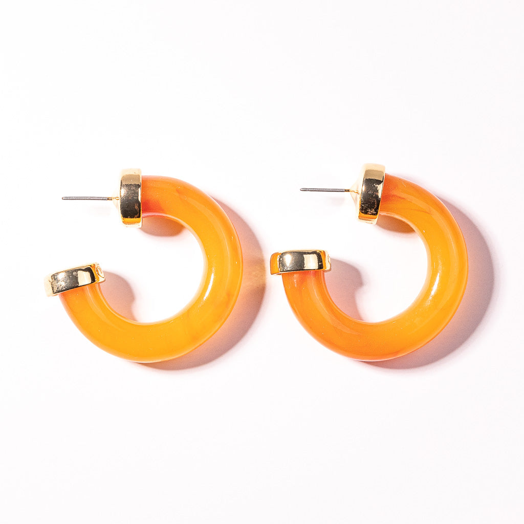 Amber Resin Hoop Pierced Earring