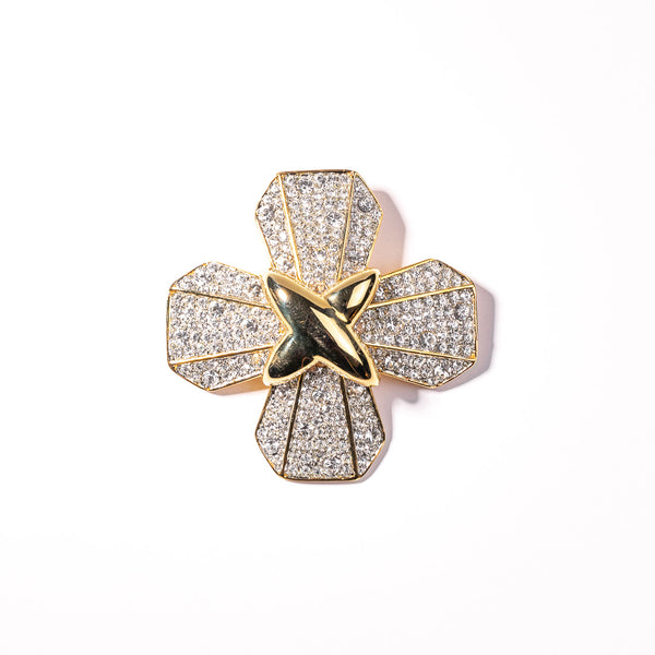 Polished Gold and Crystal Cross Pin