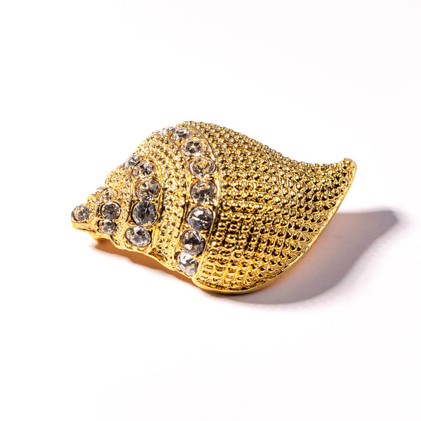 Gold and Crystal Seashell Pin