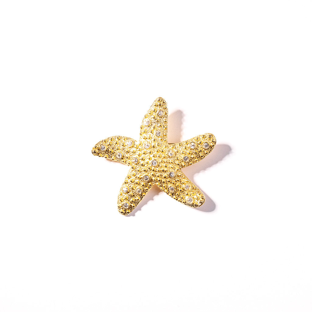 Gold and Crystal Starfish Pin