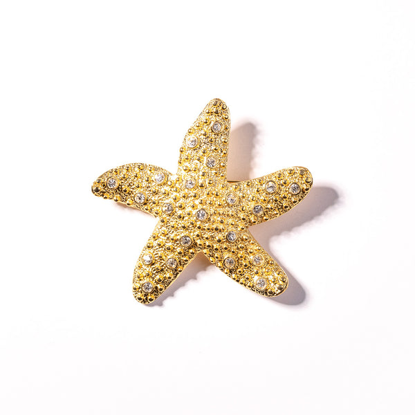 Gold and Crystal Starfish Pin