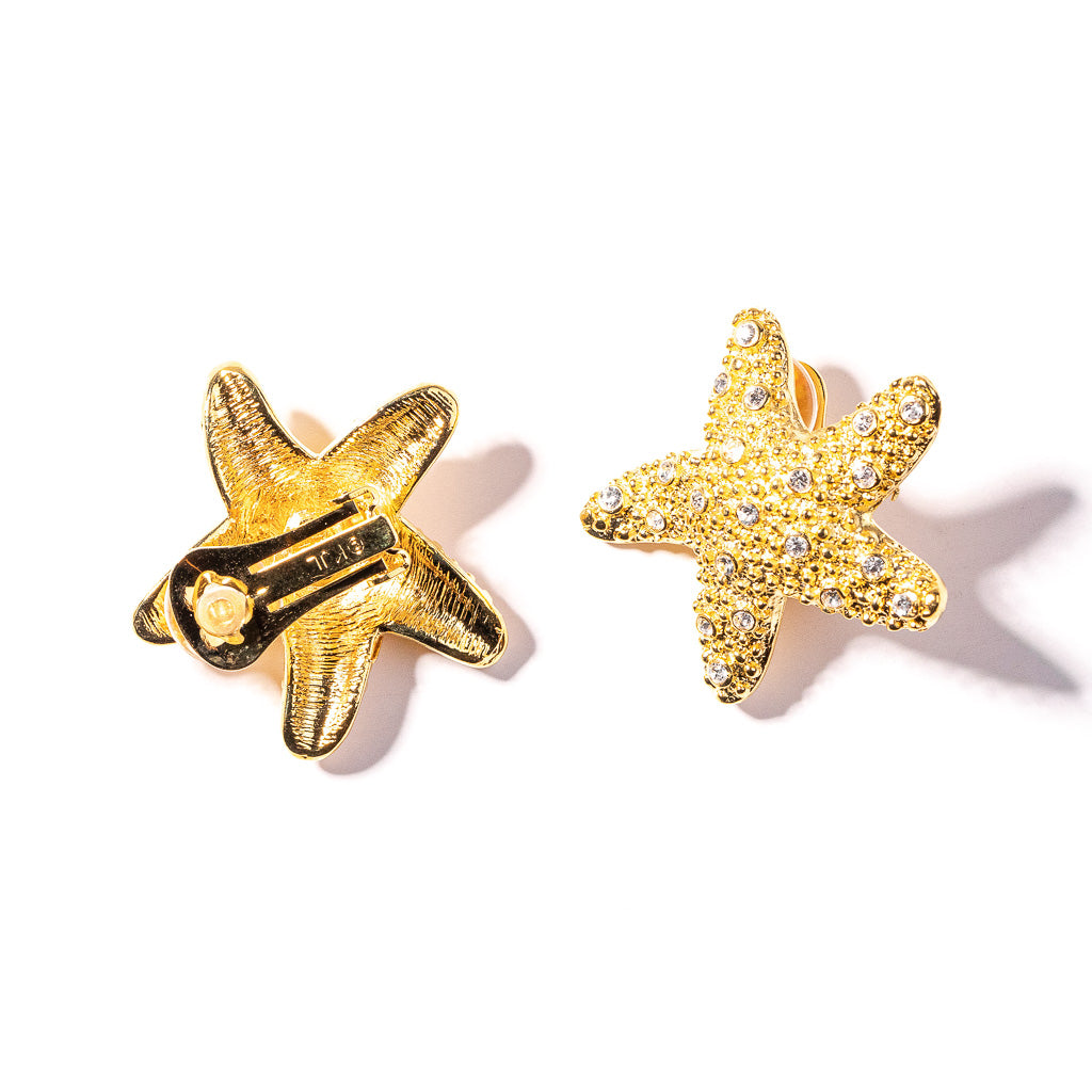 Crystal Starfish Clip Earrings