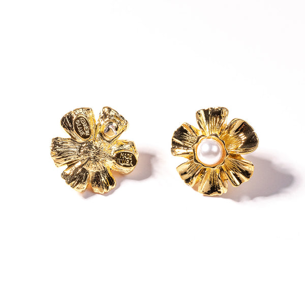 Gold with Pearl Center Flower Earring