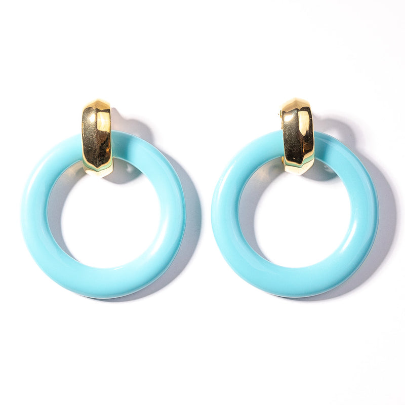 Gold and Turquoise Ring Doorknocker Clip Earring