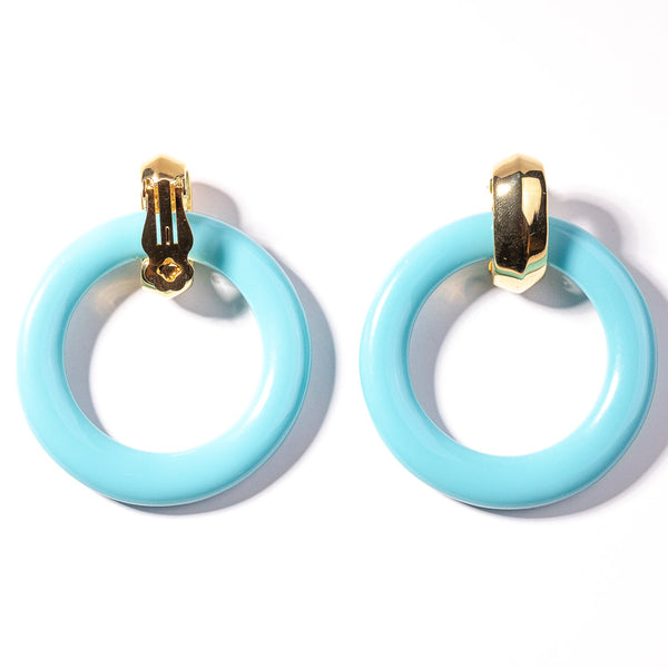 Gold and Turquoise Ring Doorknocker Clip Earring