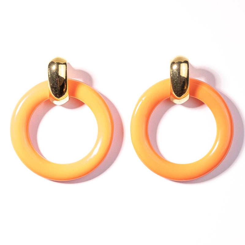 Gold and Coral Ring Doorknocker Clip Earring