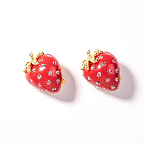 Red and Crystal Strawberry Clip Earring