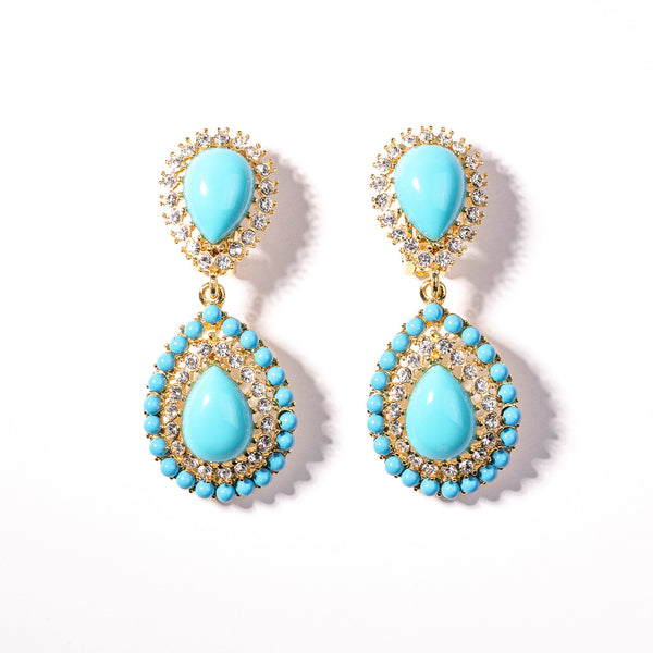 Gold, Crystal and Turquoise Cabochon Clip Earring