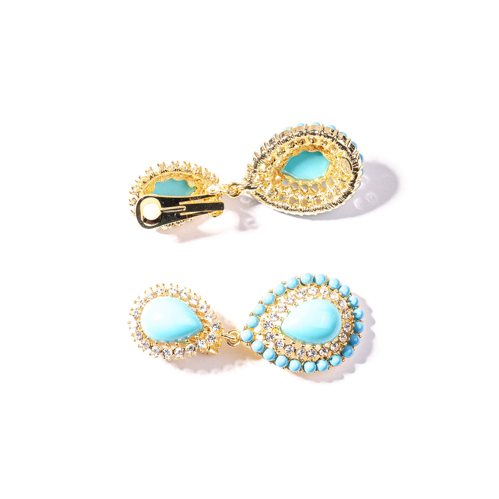 Gold, Crystal and Turquoise Cabochon Clip Earring