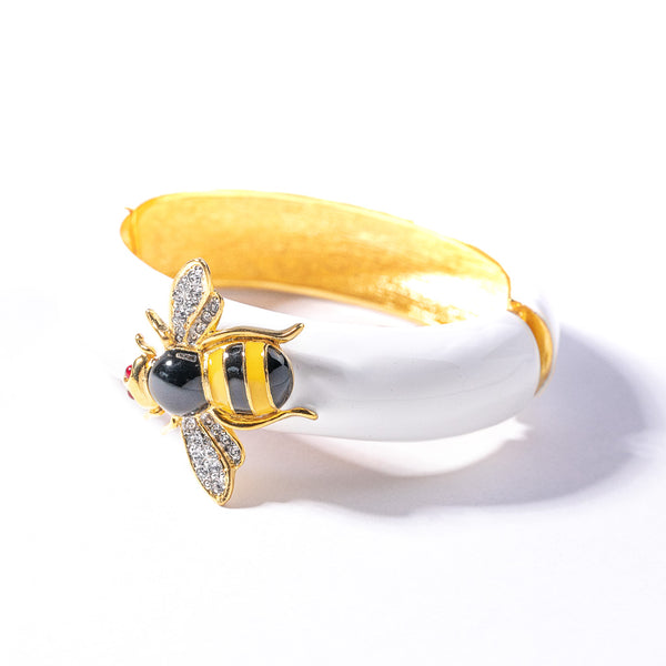 White Enamel Bee Bracelet