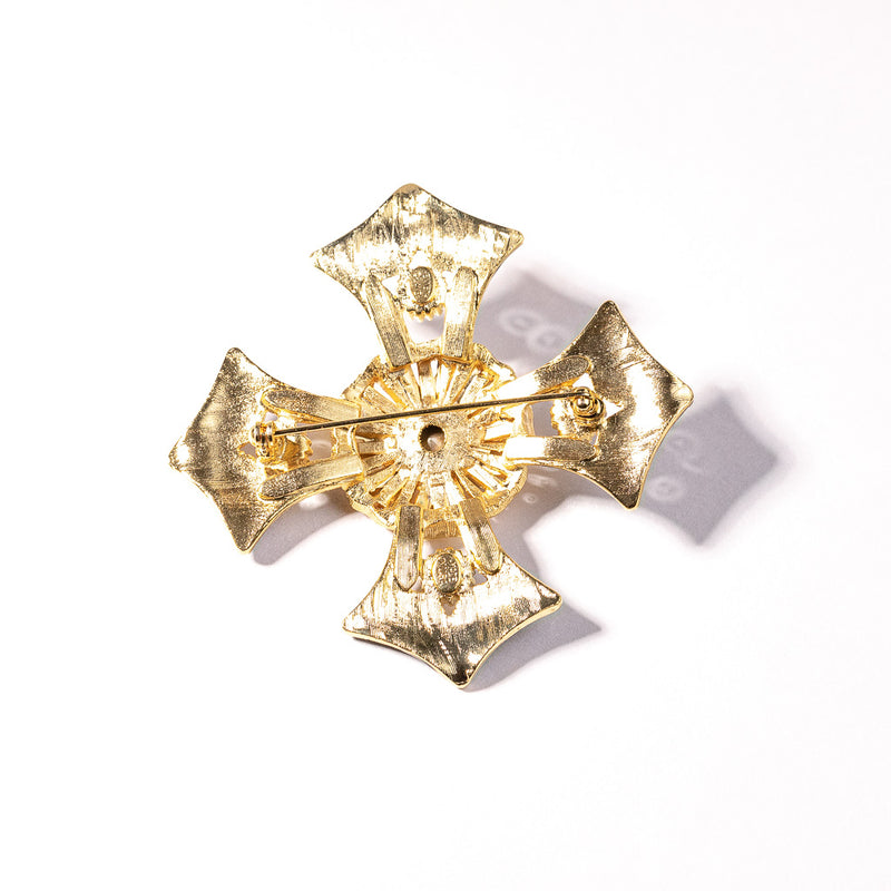 Gold, Crystal and Black Maltese Cross Pin