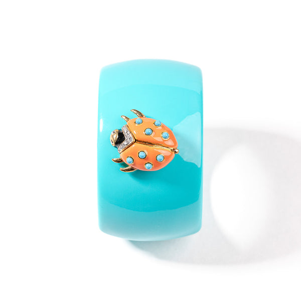 Coral Ladybug Cuff Bracelet