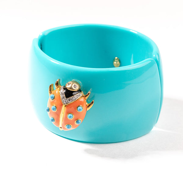 Turquoise Cuff with Coral Enamel Dotted Ladybug