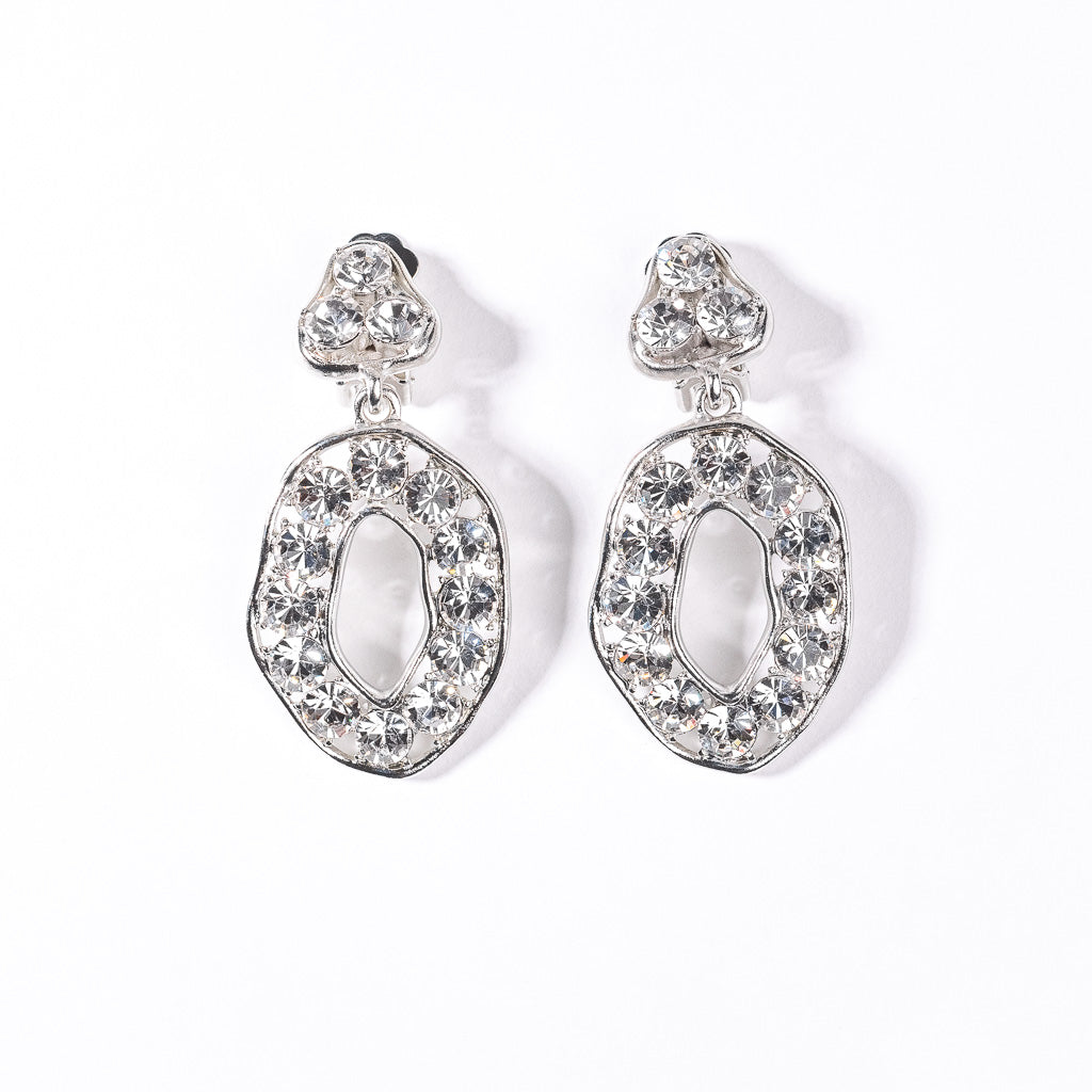 Rhodium and Crystal Circle Drop Clip Earring