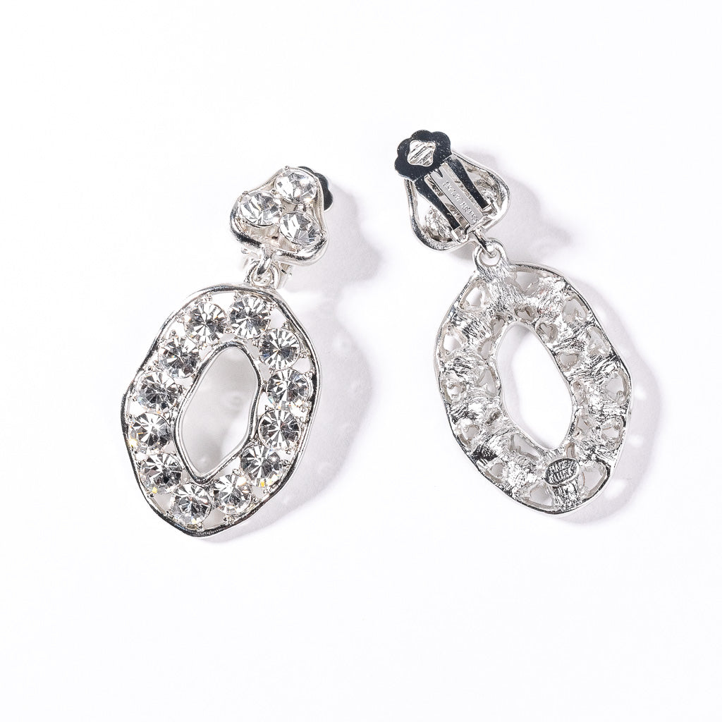 Rhodium and Crystal Circle Drop Clip Earring