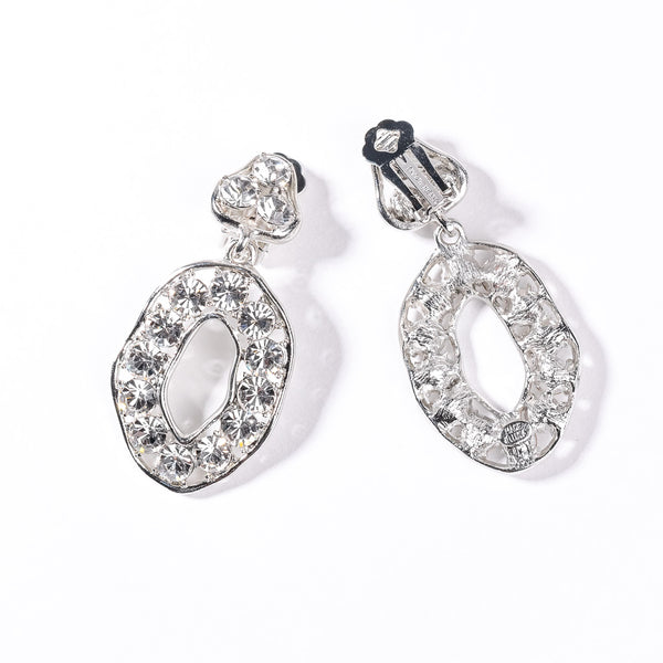 Rhodium and Crystal Circle Drop Clip Earring
