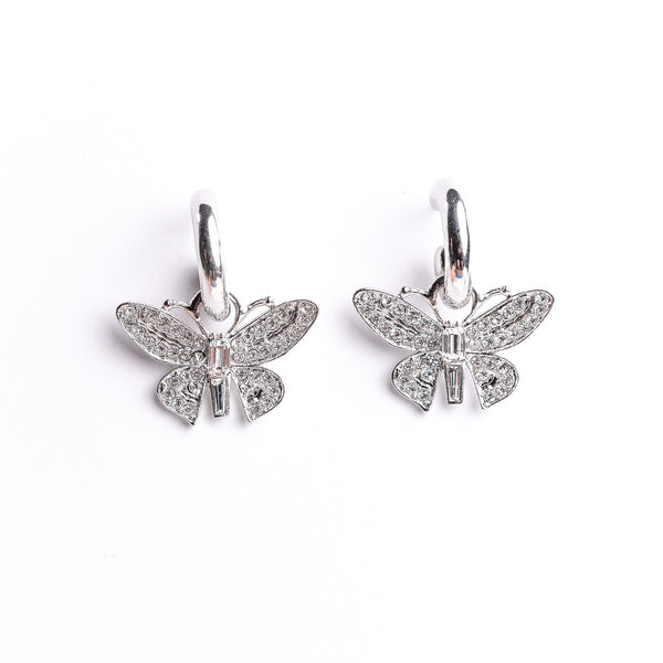 Rhodium Half Hoop with Crystal Butterfly Earring