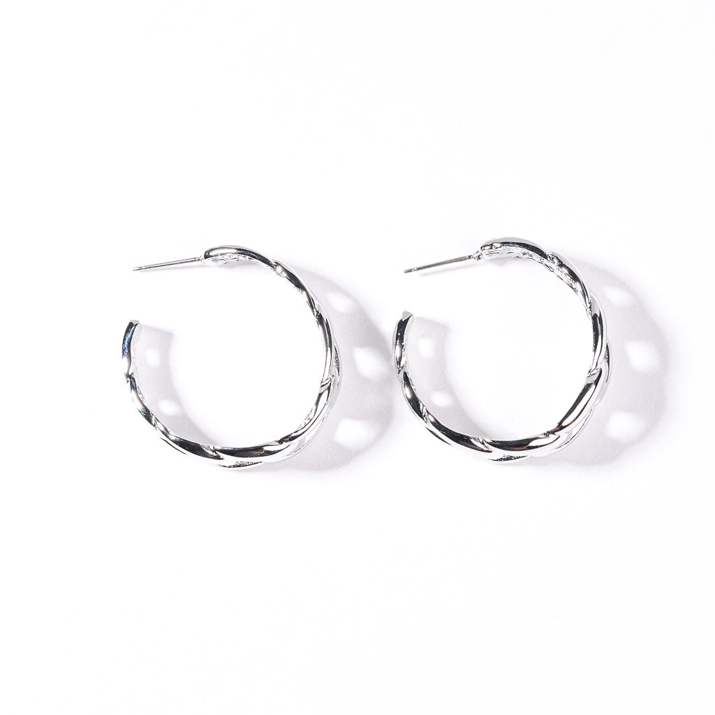 Polished Silver Link Hoop Earring