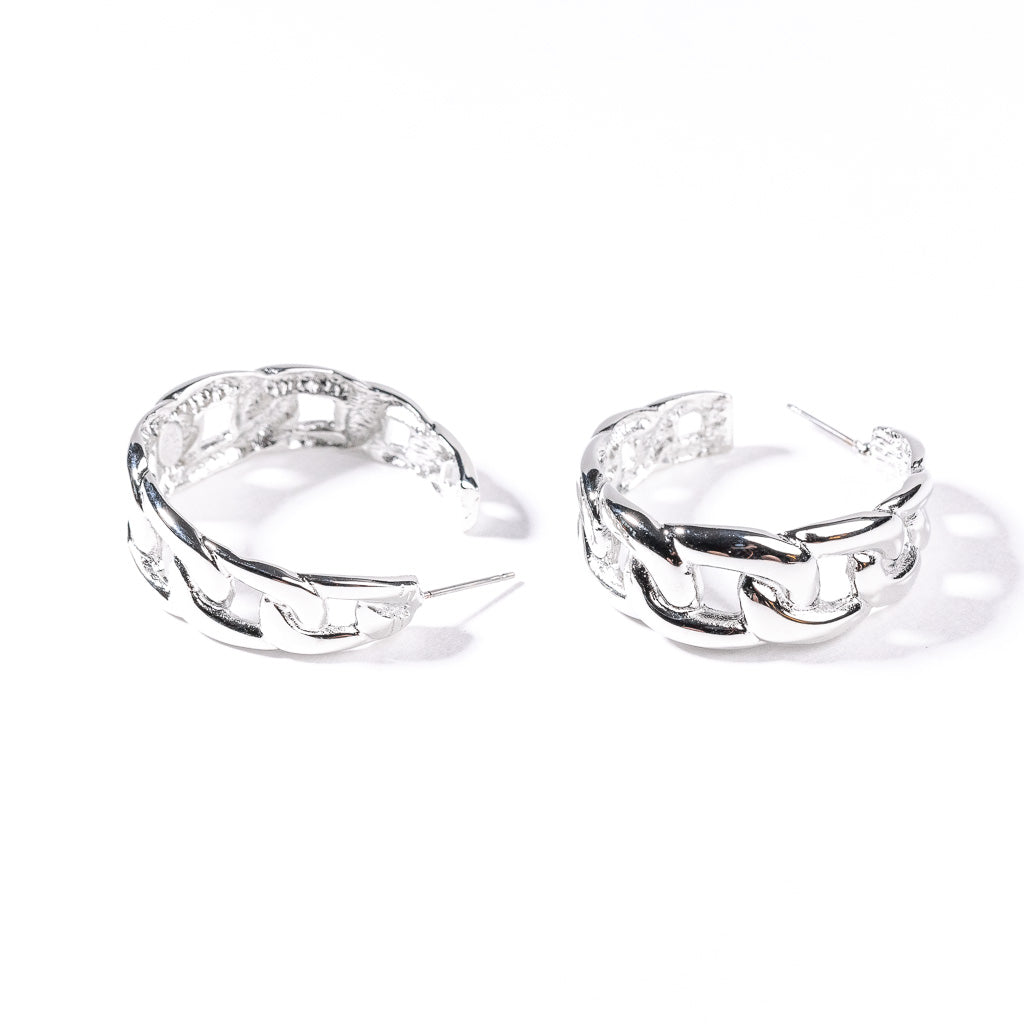 Polished Silver Link Hoop Earring