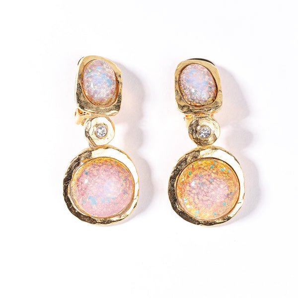 Pink Opal Cabochons Drop Clip Earring