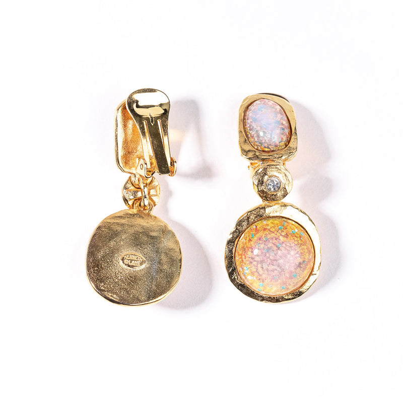 Pink Opal Cabochons Drop Clip Earring