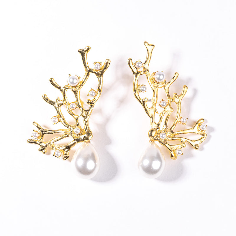Gold Sea Branch Clip Earrings