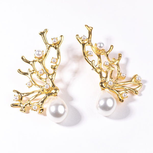 Gold Sea Branch Clip Earrings