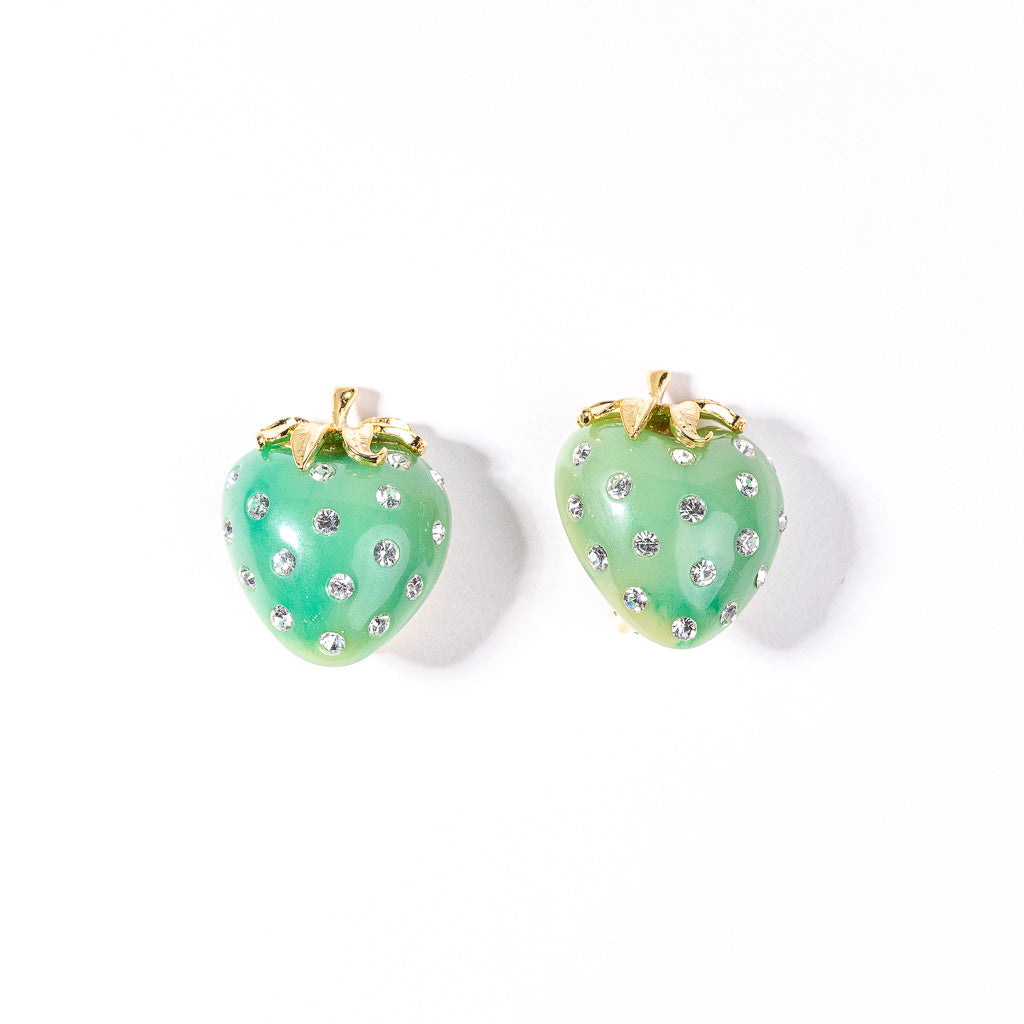 Jade and Crystal Strawberry Clip Earring