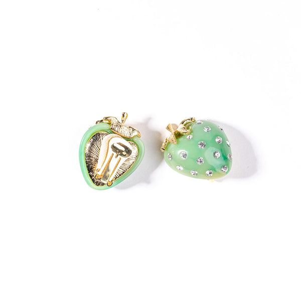 Jade and Crystal Strawberry Clip Earring